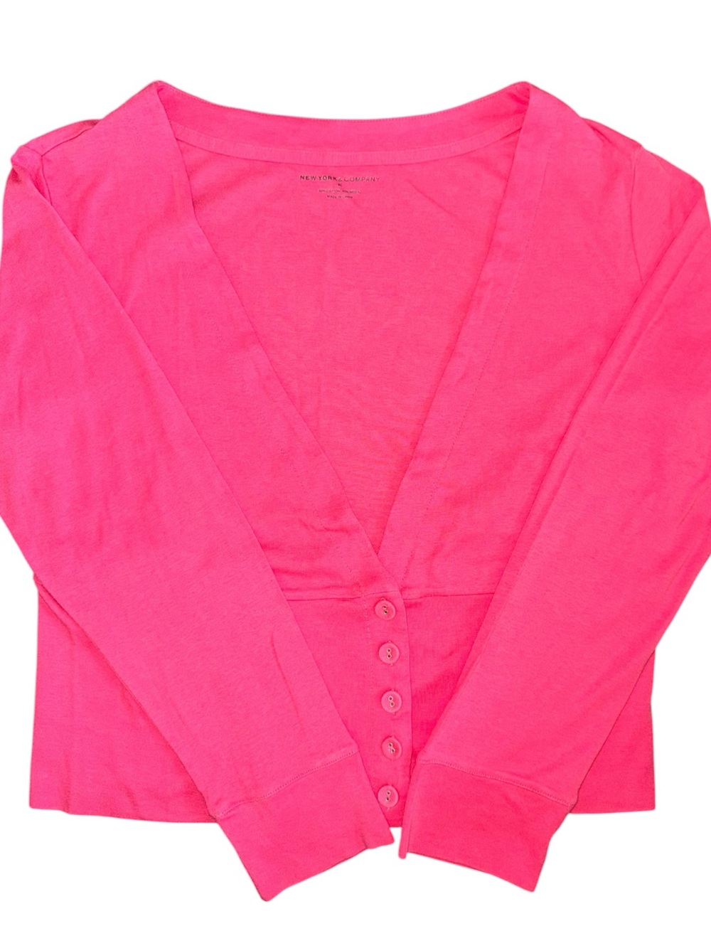 New York & Company Pink Cropped Button Front Cardigan Sweater Women XL